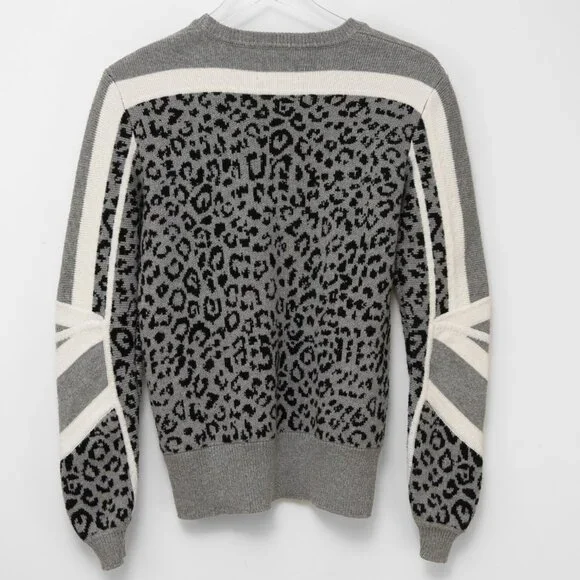 Current/Elliott The Duvall Sweater Animal Leopard Print Cream Grey Size 0 XS - Picture 3 of 6